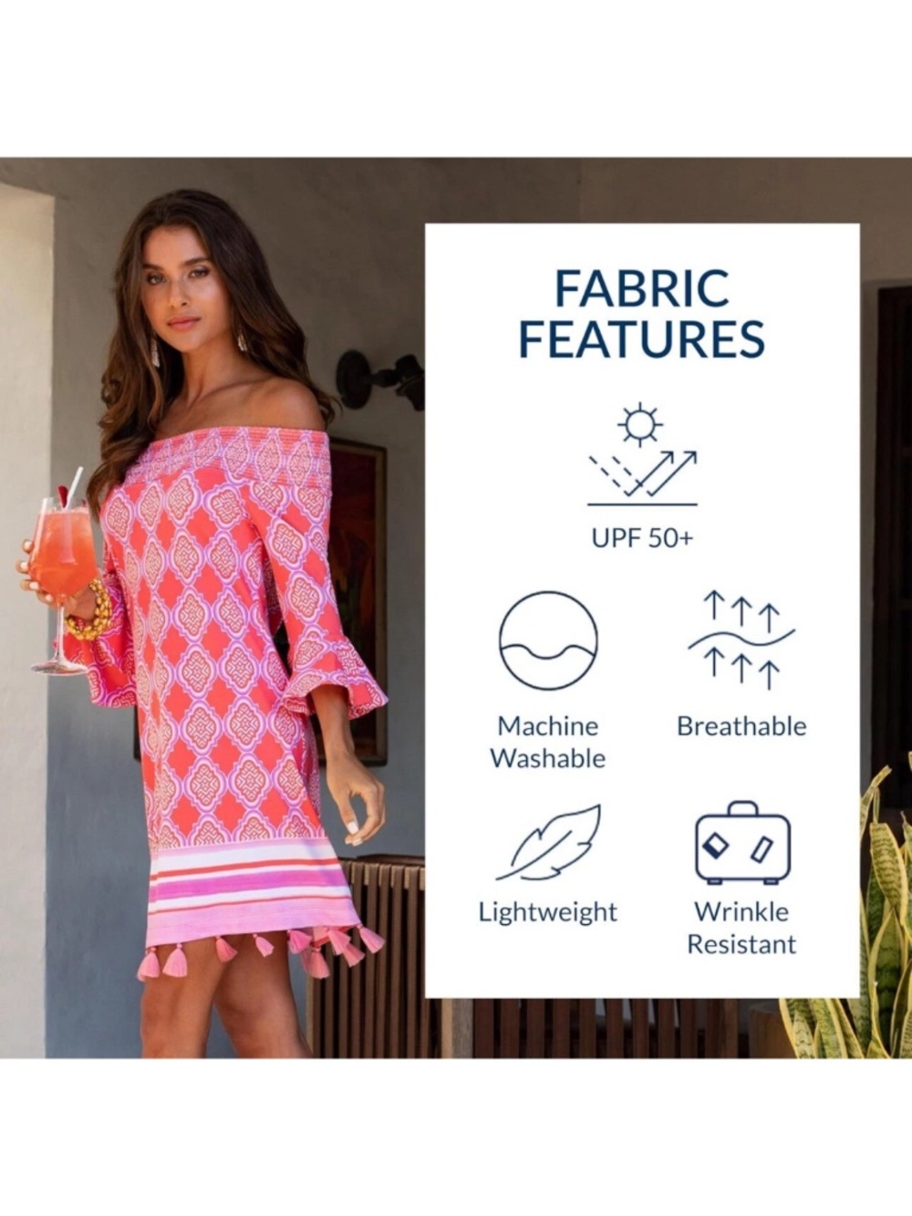NWT Cabana Life Coral Geo Off The Shoulder Dress